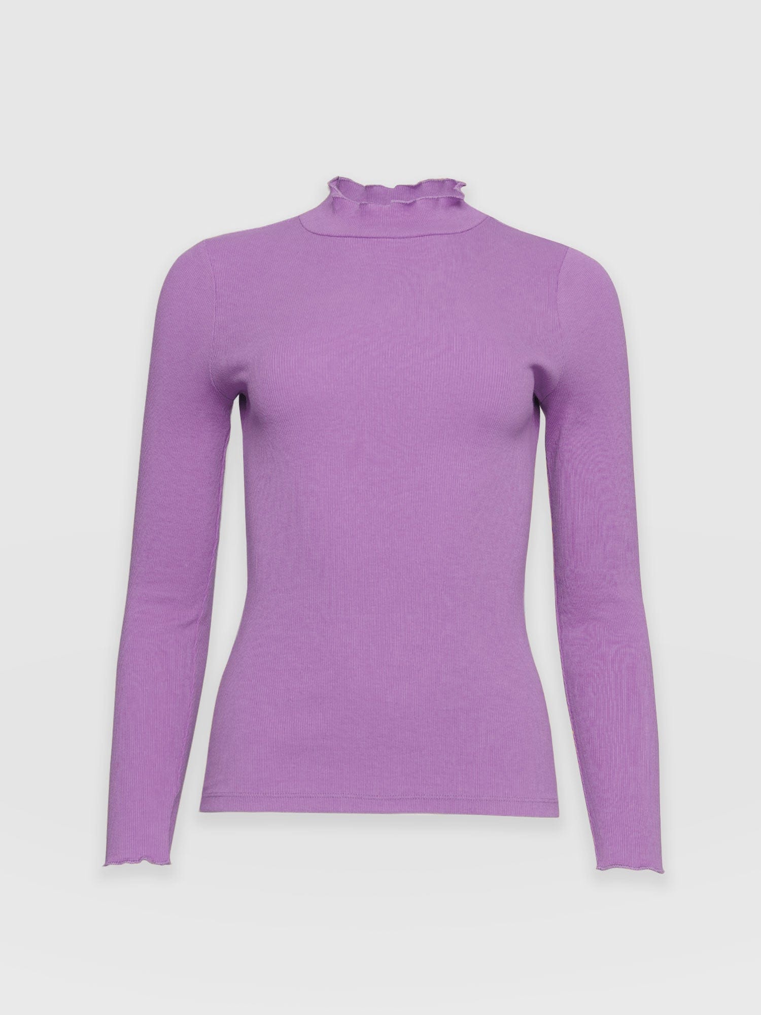 Ruffle Edge Ribbed Top Misty Purple - Women's Tops | Saint + Sofia® EU